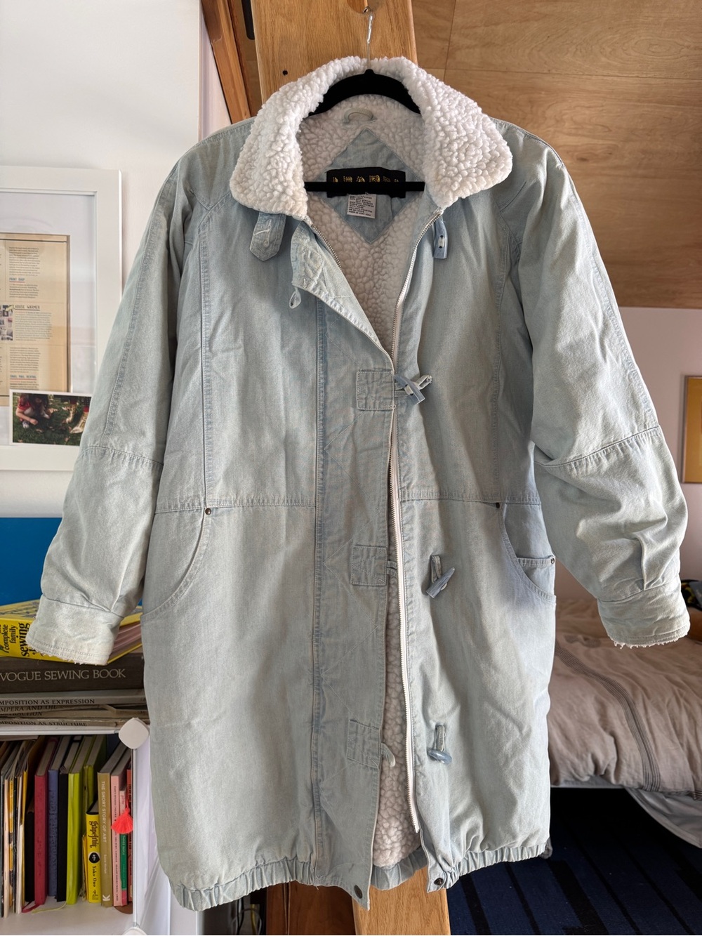 Vintage Learsi 90’s Acid Washed Denim Shearling Lined Parka Jacket (M)